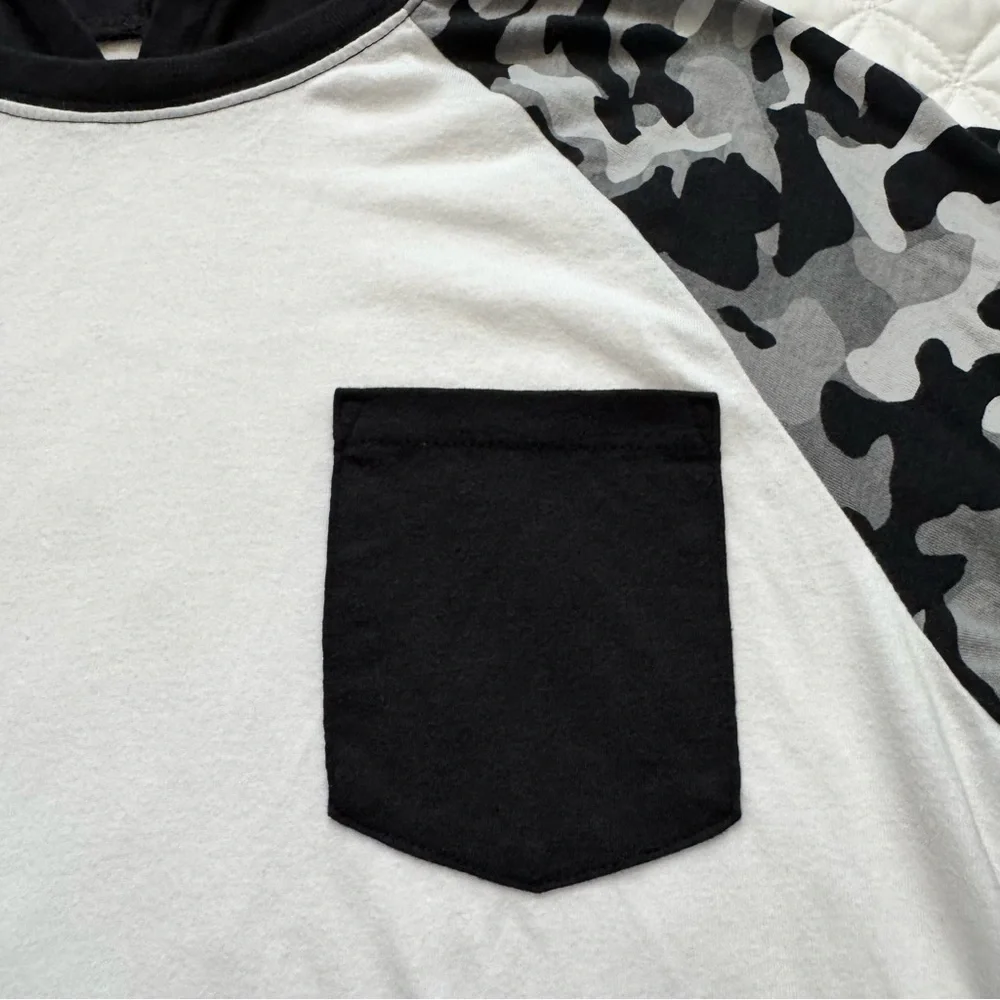 The Children's Place Colorblock Hooded Camo Long Sleeve Top White Black Sz XL